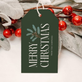 Étiquettes-cadeau Merry Christmas Green Holiday Botanical