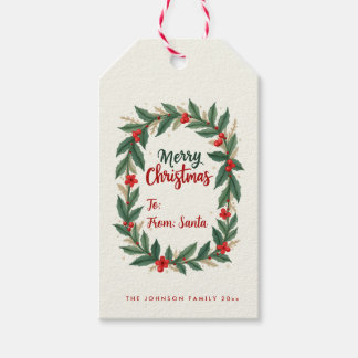 Étiquettes-cadeau Merry Christmas Holly Wreath Gift Tags