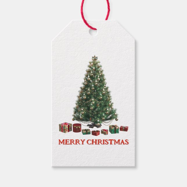 Étiquettes-cadeau Merry Christmas. Tree (design 1) with gifts (Devant)