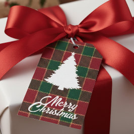 Étiquettes-cadeau Merry Christmas Tree Red & Green Tartan To From