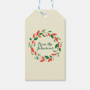 Étiquettes-cadeau Merry Christmas Wreath Simple traditionnel ivoire