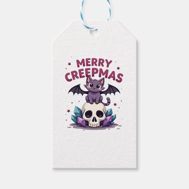 Étiquettes-cadeau Merry Creepmas Cat Pastel Goth Christmas Skull T-S (Devant)