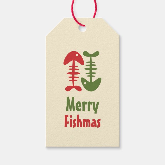 Étiquettes-cadeau Merry Fishmas Funny Mignonne Retro Christmas Poiss (Devant)