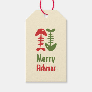 Étiquettes-cadeau Merry Fishmas Funny Mignonne Retro Christmas Poiss