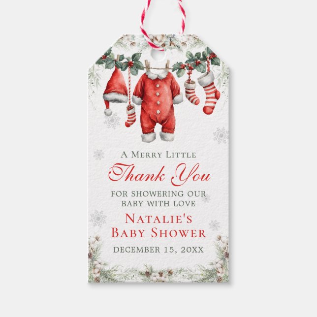 Étiquettes-cadeau Merry Little Baby Shower Santa Clothesline (Devant)