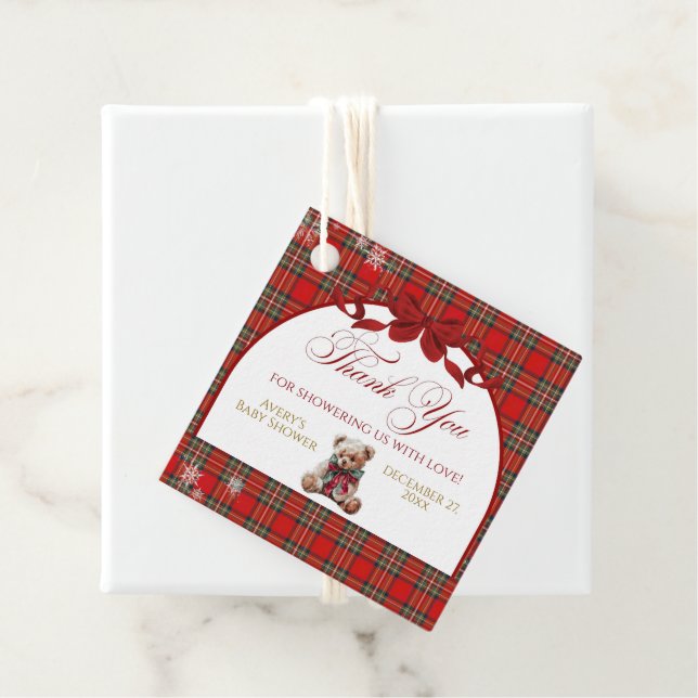 Étiquettes Cadeau Merry Little Red Bow Christmas Plaid  (En situation)
