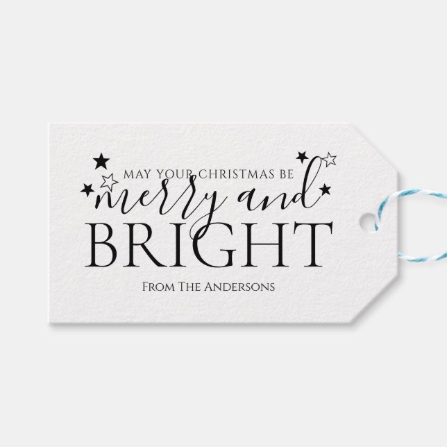 Étiquettes-cadeau Merry noir et blanc et brillant 2 (Devant (Horizontal))