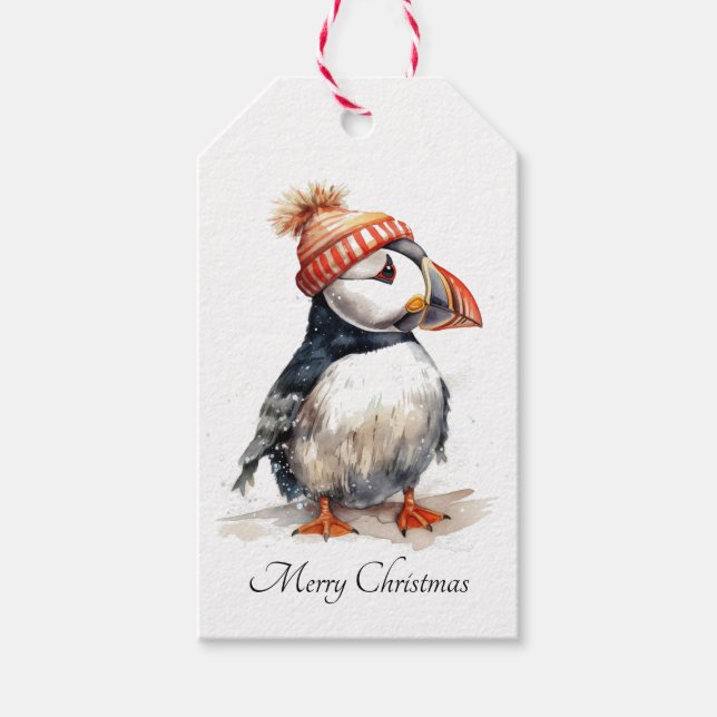 Étiquettes-cadeau Merry Puffin, personnalisé (Devant)