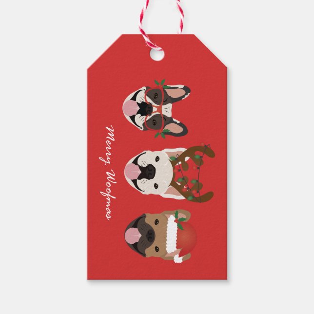 Étiquettes-cadeau Merry Woofmas Têtes de Noël (Devant)