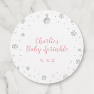 Étiquettes Cadeau Merveilleux Hiver Argent et Rose Fille Baby Sprink