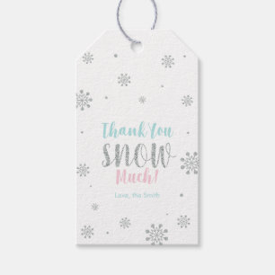 Étiquettes-cadeau Merveilleux hiver argent, rose et bleu Merci
