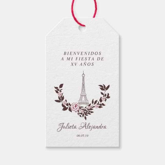 Étiquettes-cadeau Mes Quinze années Conception Florale Grille Eiffel (Devant)