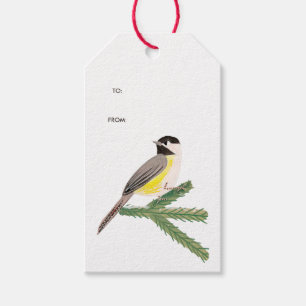 Étiquettes-cadeau Mésanges jaunes botaniques oiseaux Noël