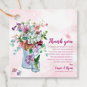 Étiquettes Cadeau Message de Merci de Mariage Fleur sauvage rose