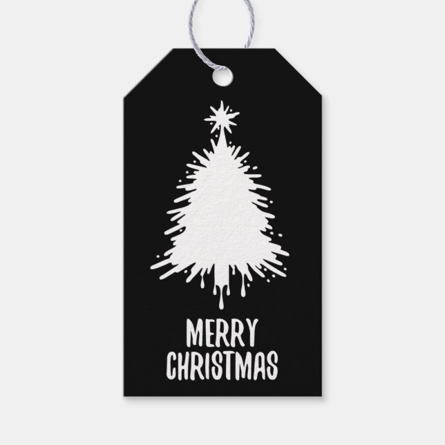 Étiquettes-cadeau Messy & Grungy Black & White Merry Christmas Tree (Devant)