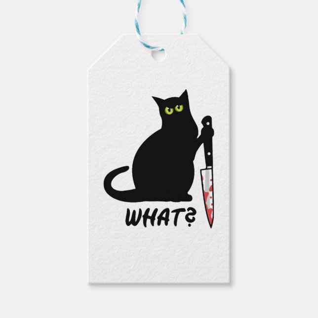 Étiquettes-cadeau meurtre de chat, couteau (Devant)