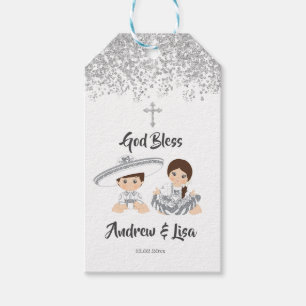 Étiquettes-cadeau Mexique Silver Charro Baptême Twins Tags cadeaux