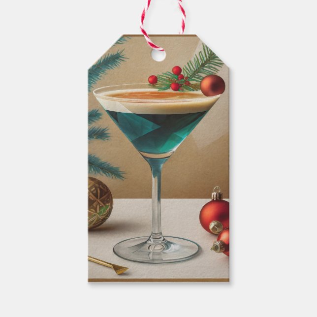 Étiquettes-cadeau Mi-Siècle Cocktail de Noël Fête Happy Hour (Devant)