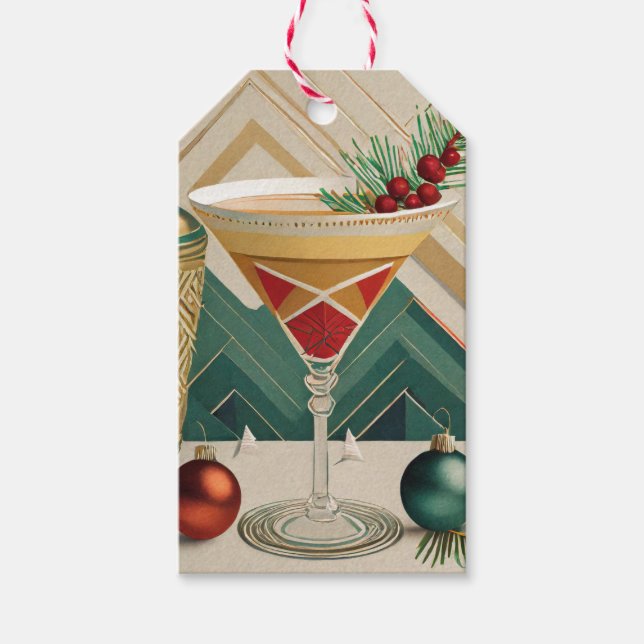 Étiquettes-cadeau Mi-Siècle Cocktail de Noël Fête Happy Hour (Devant)