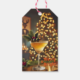 Étiquettes-cadeau Mi-Siècle Noël Joyeux & Cocktail lumineux