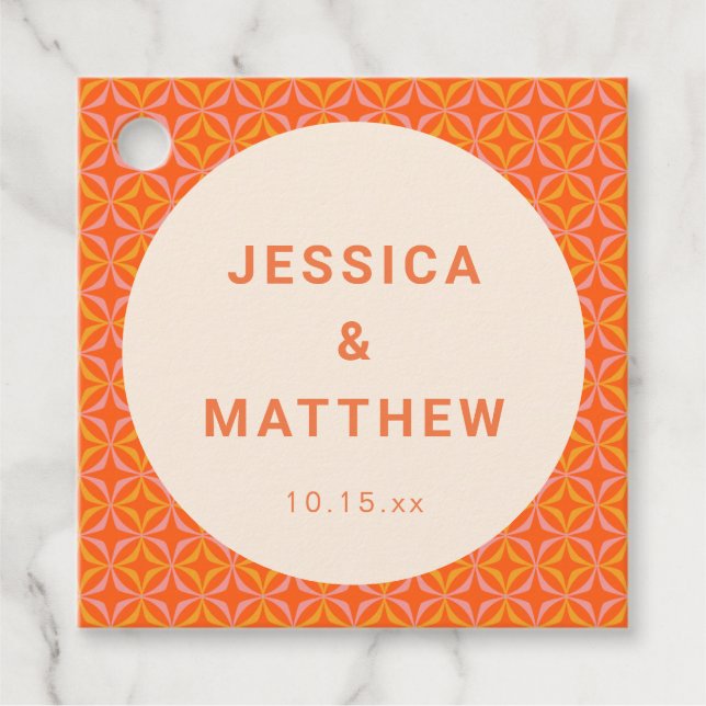 Étiquettes Cadeau Mid Century Modern Orange Geometric Custom Wedding (Devant)