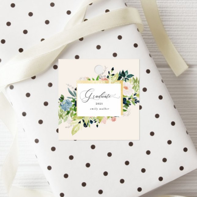 Étiquettes Cadeau Midnight Blue Blush Floral Graduation Favoriser le (Créateur téléchargé)