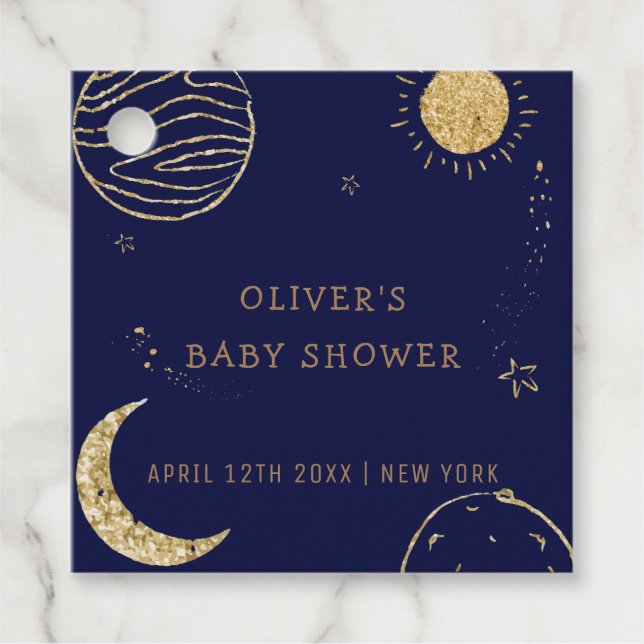 Étiquettes Cadeau Midnight Galaxy Moon Star Boy Baby shower (Devant)