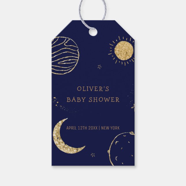 Étiquettes-cadeau Midnight Galaxy Moon Star Boy Baby shower (Devant)