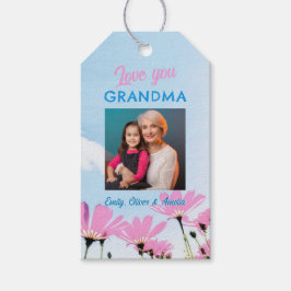 Étiquettes-cadeau Mignon Aimez-vous Grand-mère Fleurs roses Photo