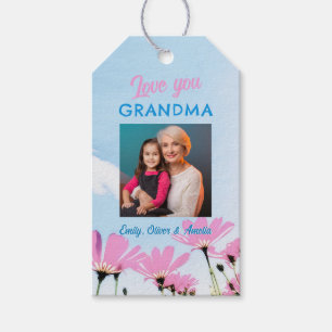 Étiquettes-cadeau Mignon Aimez-vous Grand-mère Fleurs roses Photo
