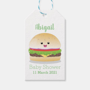 Étiquettes-cadeau Mignon kawaii hamburger de dessin animé heureux