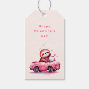 Étiquettes-cadeau Mignon paresseux conduisant une décapotable rose p