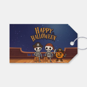 Étiquettes-cadeau mignon, squelettes et citrouille Halloween