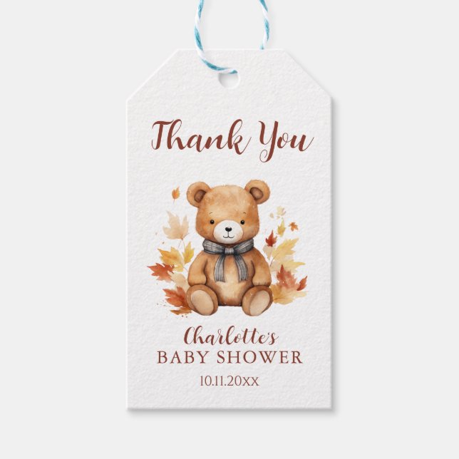Étiquettes-cadeau Mignonne automne Teddy Ours Baby shower Merci Favo (Devant)