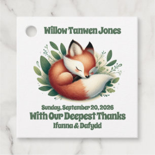 Étiquettes Cadeau Mignonne Fox dormir en Baby shower Feuille