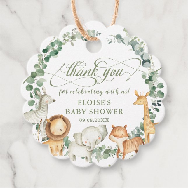 Étiquettes Cadeau Mignonne Jungle Animaux Verdure Baby shower d'anni (Devant)