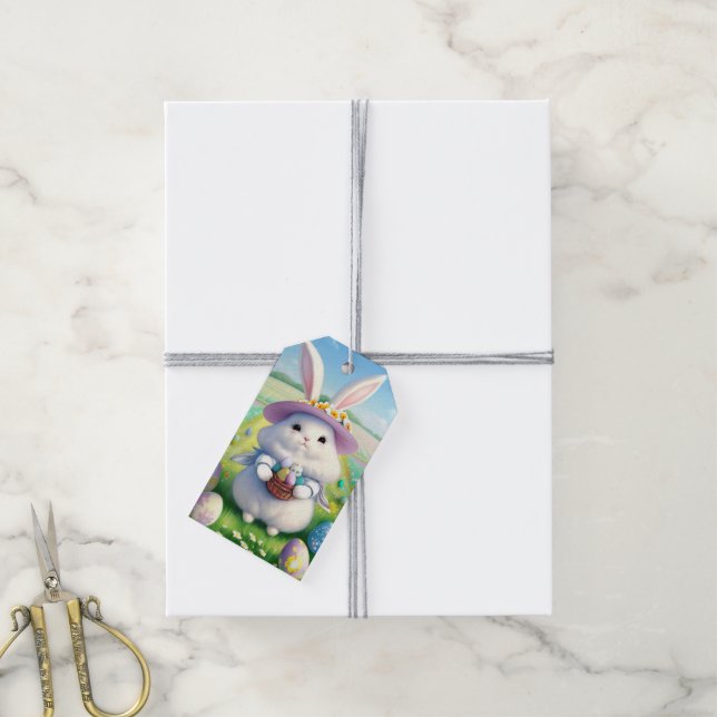 Étiquettes-cadeau Mignonne lapin de Pâques 01 (Avec de la ficelle)
