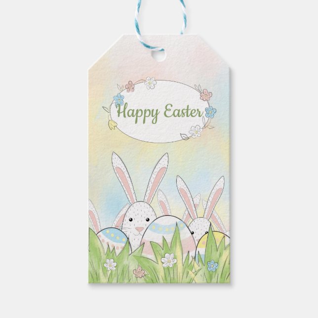 Étiquettes-cadeau Mignonne lapin et oeufs de Pâques (Devant)