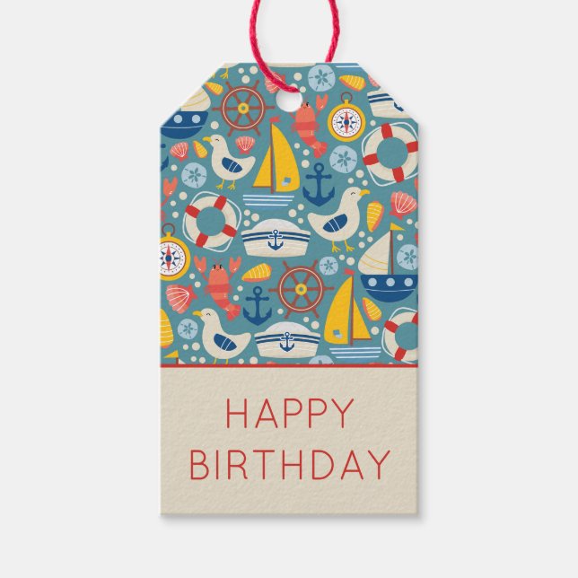 Étiquettes-cadeau Mignonne Marine Marine Vie Joyeux Anniversaire (Devant)