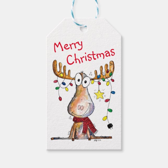 Étiquettes-cadeau Mignonne orignal de Noël (Devant)