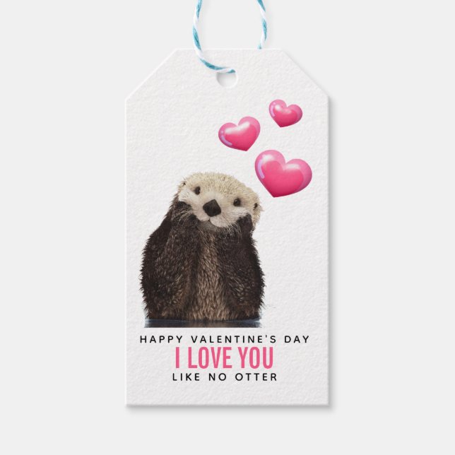 Étiquettes-cadeau Mignonne Otter avec les coeurs Jeu de Saint Valent (Devant)