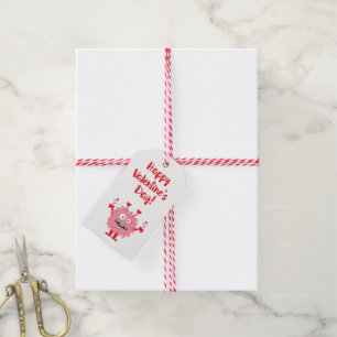 Étiquettes-cadeau Mignonne Saint-Valentin Monstre de dessin rose