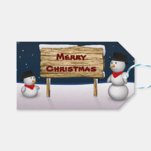 Étiquettes-cadeau Mignons Snowmen souhaitant Joyeux Noël
