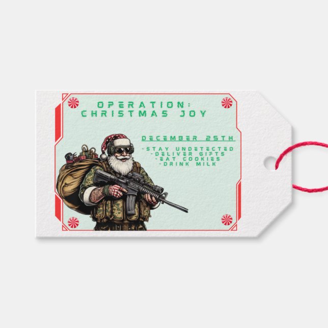 Étiquettes-cadeau Militaire amusant/Père Noël de Noël (Devant (Horizontal))