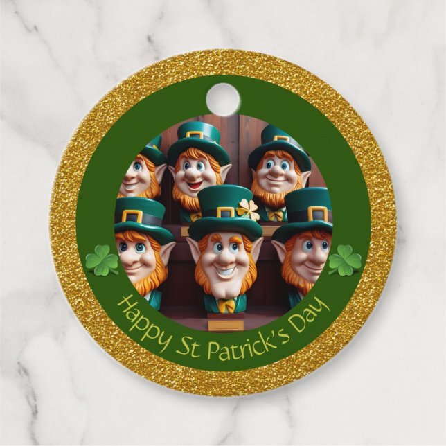 Étiquettes Cadeau Miniature Leprechaun St Patrick's Day Merci RFT12 (Devant)
