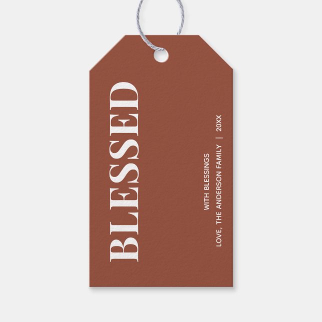 Étiquettes-cadeau Minimal BLESSED | Terracotta Holiday (Devant)