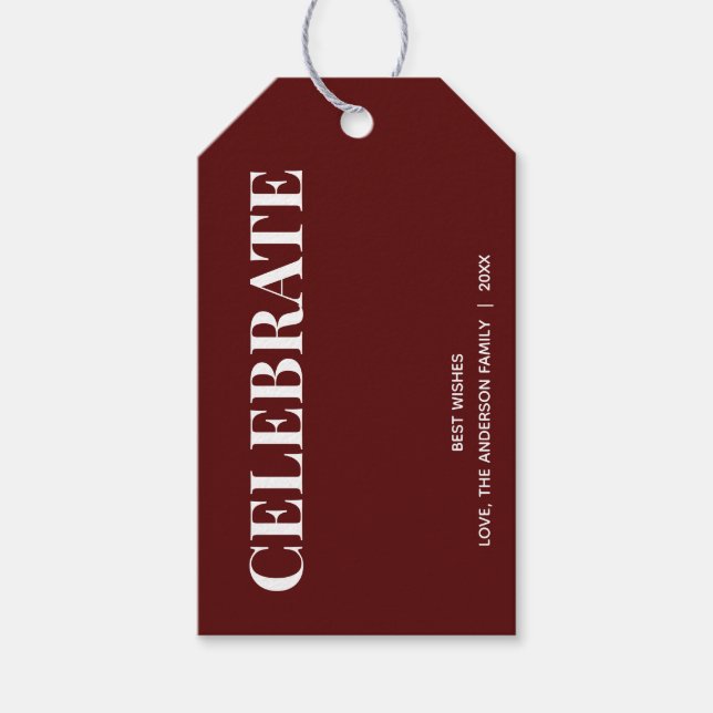 Étiquettes-cadeau Minimal CELEBRATE | Deep Red Holiday (Devant)