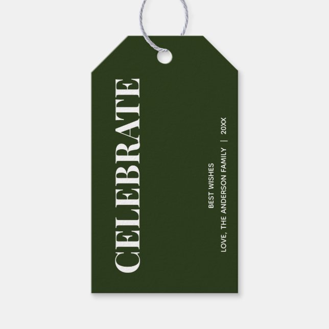 Étiquettes-cadeau Minimal CELEBRATE | Forest Green Holiday (Devant)