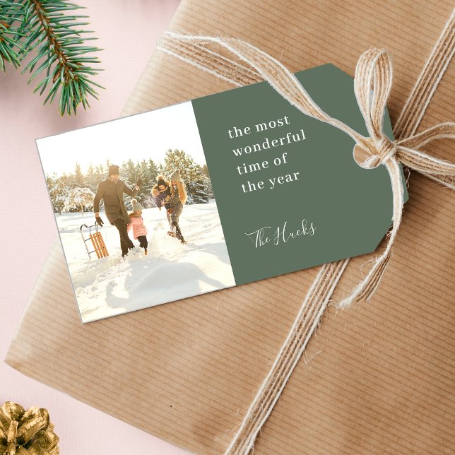 Étiquettes-cadeau Minimal Christmas | Modern Stylish Family Photo (Custom Scandi-style Christmas tag for modern festive gift wrapping)