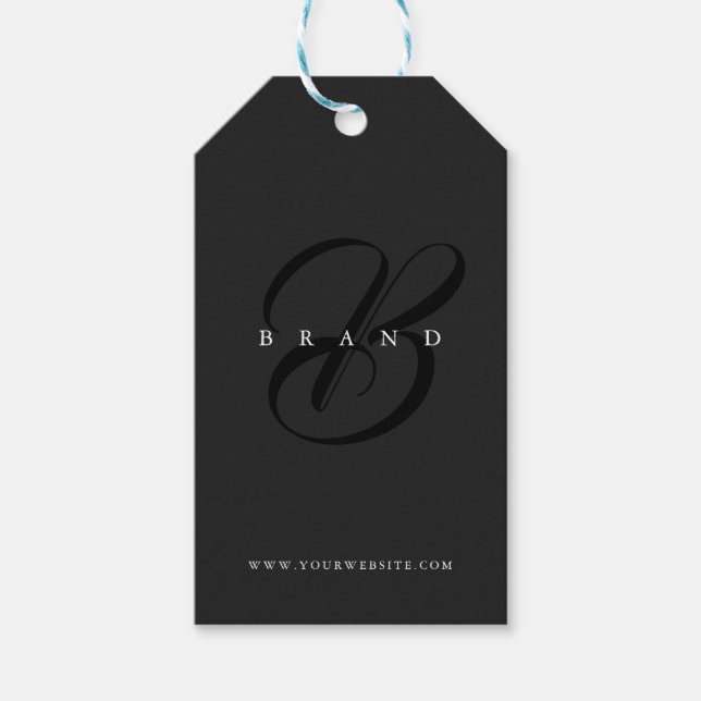 Étiquettes-cadeau Minimal gris foncé noir Elegant Monogramme Société (Devant)